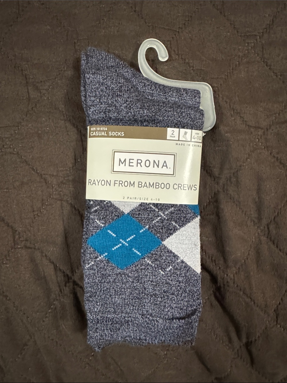 Merona Gray and Blue Argyle Rayon Bamboo Crew Socks
